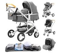Poussette de luxe pour bébé, design pliable, quatre roues amortissantes , gris