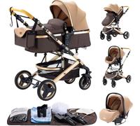 Poussette de luxe pour bébé, design pliable, quatre roues amortissantes , kaki
