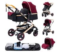 Poussette de luxe pour bébé, design pliable, quatre roues amortissantes , rouge