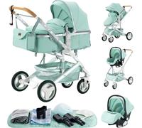 Poussette de luxe pour bébé, design pliable, quatre roues amortissantes , vert