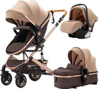 Poussette de luxe - Poussette - 3 en 1 - Très sûr - 600D Oxford rembourrage - Durable - Cadre en aluminium - Beige / Or