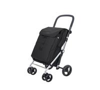 Carlett - Chariot de courses, Chariot de supermarché pliable avec 4 roues, résistant à la pluie et une grande capacité de 32kg, sac principal de 64L, glacière de 10,5L et poche arrière - Couleur Noir