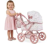 Poussette de poupée à partir de 2 ans - Poussette de poupée légère et pliable jusqu'à 40 cm avec sac et panier inférieur, roues en EVA pour l'intérieur et l'extérieur