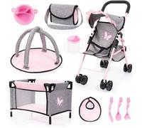 Bayer Design Poussette de poupée, lit, Sac, Tapis de Jeu et Accessoires, Gris, Rose
