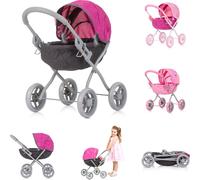 Poussette de poupée Chipolino Daisy pliable, toit solaire, quatre grandes roues, dès 3 ans gris rose