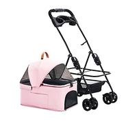 Poussette de qualité supérieure for chien et chat avec porte-gobelet amovible, poussettes for chiens de petite et moyenne taille, landau léger, respirant, sans fermeture éclair, poussette for chat(Pin