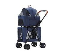 Poussette de qualité supérieure pour chiens et chats - Double couche de transport pour animaux de compagnie avec roues séparables - Landau pour chien et chat - Poussette de voyage - Bleu B (Bleu B)