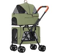 Poussette de qualité supérieure pour chiens et chats - Poussette de voyage double couche pour jumeaux et plusieurs animaux de compagnie, transport pliable léger, landau vert pour animaux de compagnie