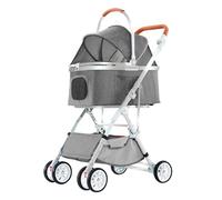 Poussette de voyage pliable avec cadre en aluminium renforcé amovible 3 en 1 pour chats et chiens (gris)