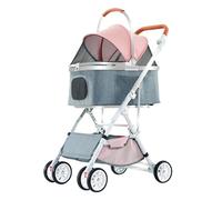 Poussette de voyage pliable avec cadre en aluminium renforcé amovible 3 en 1 pour chats et chiens (rose)