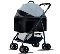 Poussette de Voyage Pliable pour Animaux de Compagnie - Porte-bébé, Siège D'appoint et Poussette 3 en 1 avec Entrée par Bouton-poussoir - Poussette à 4 Roues pour Chien et Chat,Grey