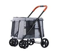 Poussette de voyage pour 2 chats pour animaux de compagnie, poussettes pour chiens de grande taille, chariot pour chats, grande poussette pliable, idéale pour lits jumeaux ou multiples (noir) (gris