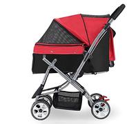 Poussette de voyage pour animal domestique - Poussette pliable à quatre roues de taille moyenne pour chien et chat avec grand panier de rangement - Chariot/landau de jogging