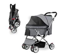 Poussette de voyage pour animal domestique - Poussette pliante à quatre roues avec panier de rangement pour un transport facile et un confort optimal