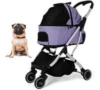 Poussette de voyage pour animaux de compagnie de petite et moyenne taille, pour chien et chat, poussette pliable, chariot amovible avec 4 roues (noir) (violet)
