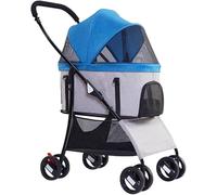 Poussette de voyage pour chat grand espace - Poussettes d'extérieur à 4 roues pour chiens de petite et moyenne taille - Poussette légère pliable et amovible pour chien (jaune) (bleu)