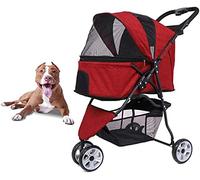 Poussette de voyage pour chien - Poussette de voyage pour chiens de petite et moyenne taille - Peut contenir 5 à 20 kg de poids - 3 roues - Landau pliable pour chien - Rouge (rouge) (rouge)