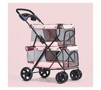 Poussette double à 4 roues pour chiens et chats, idéale pour les poussettes jumelles ou multiples avec housse de pluie et porte-gobelet (rose) (rose)