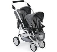 Poussette double BAYER CHIC 2000-LANDAU POUR POUPEES JUMEAUX - Gris Jean - Sièges sport amovibles et réglables
