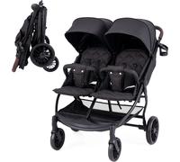 Poussette double COSTWAY pliable, poussette jumelle avec dossier réglable, repose-pieds & baldaquin (gris foncé)