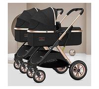 Poussette double côte à côte Landau bébé Poussettes jumelles pliables Landau détachable Poussette double bébé Poussette landau jumelle avec dossier réglable (Color : Nero)