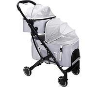Poussette double couche légère pour animal domestique - Transporteur de voyage respirant - Poussette détachable à deux couches pour chiens et chats - Idéale pour lits jumeaux ou multiples (gris) (gr