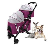 Poussette double couche pour 2 chats, sac de transport à 2 couches, poussette pour animal domestique, landau pour chien, poussette amovible pour chien jumeau ou plusieurs animaux de compagnie (violet)