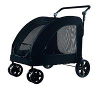 Poussette double couche pour animal domestique, grande taille, 5 fenêtres en maille (bleu)