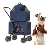 Poussette double couche pour animal domestique pour chat et chien de petite et moyenne taille - Poussette double 3 en 1 pour animal domestique pour deux ou plusieurs - Poussette amovible à 2 couches