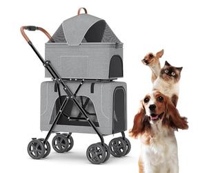 Poussette double couche pour animal domestique pour chat et chien de petite et moyenne taille - Poussette double 3 en 1 pour animal domestique pour deux ou plusieurs - Poussette amovible à 2 couches