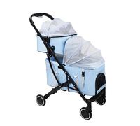 Poussette double couche pour animaux de compagnie, chariot de voyage amovible, idéal pour les chats jumeaux ou les chiens, aventures en plein air pratiques