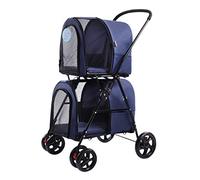 Poussette double couche pour chien, 4 roues, poussette pour chat, pliable pour petit et moyen chien avec support amovible, buggy pour animaux de compagnie, voyage en plein air, plage, fournitures