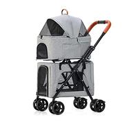 Poussette double couche pour chien et chat - Poussette légère pour chiens et chats - Poussette double pour animal domestique - Transporteur de voyage respirant - Idéal pour lits jumeaux ou mul