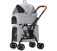 Poussette double couche pour chien - Poussette de voyage pour jumeaux ou plusieurs animaux de compagnie - Qualité supérieure