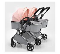 Poussette double for bébé et enfant en bas âge Poussette parapluie tandem for jumeaux, poussette jumelle pliable à absorption des chocs, avec dossier réglable (Color : Pink-2)