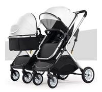 Poussette double for bébé, poussette for bébé jumeau, poussette for tout-petits for jumeaux côte à côte, poussette tandem pliable à double siège, poussette pliable for paysage haut(Color:Bianco)