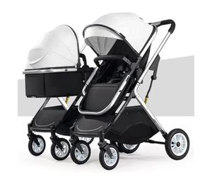 Poussette double for bébé, poussette for bébé jumeau, poussette for tout-petits for jumeaux côte à côte, poussette tandem pliable à double siège, poussette pliable for paysage haut(Color:Bianco)