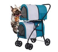 Poussette double for chien, 2 couches for animal domestique, chat, chien, transport de voyage, 4 roues, poussette légère for animaux de compagnie, for chiens et chats, idéale for lits jumeaux ou multi