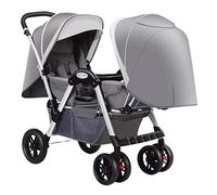 Poussette double for jumeaux - Poussette double compacte et confortable, poussette double pliable for bébé, auvent surdimensionné, poussette tandem à double siège avec sièges tandem(Grey)