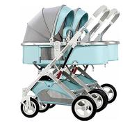 Poussette double for nouveau-né et tout-petit, poussette double for bébé, poussette pliable amovible for 2 poussettes simples, poussette parapluie tandem for filles et garçons(Blauw)