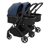 Poussette double for nouveau-né, poussette for nourrissons et tout-petits, chariot amovible, pliable, haute absorption des chocs, parapluie, poussette double(Color:Blauw)