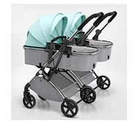 Poussette double for nouveau-né, poussette for nourrissons et tout-petits, chariot amovible, pliable, haute absorption des chocs, parapluie, poussette double(Color:Groen)