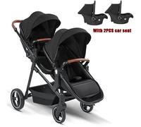 Poussette double neuve avec 2 sièges auto, poussette double multifonctionnelle légère et portable 3 en 1, stock UE Gris clair