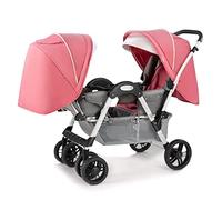 Poussette double parapluie tandem Poussette double légère for bébé et tout-petit, sièges réversibles et inclinables à plusieurs positions, grand panier de rangement et auvent (Color : Roze)