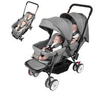 Poussette Double Pliable avec Sièges Réglables pour Nouveaux-nés | Poussette Tandem en Plastique Durable, Dossiers Réglables pour Jumeaux, Pliage Compact pour Coffre de Voiture Gris