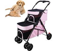 Poussette double pour 2 chiens, chats, poussette pour chat, 4 roues pour lits jumeaux ou plusieurs animaux de petite et moyenne taille, poussette pour chiot, transport de voyage, chariot de promenad