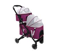 Poussette double pour 2 chiens et chats 2 en 1 amovible à deux couches pour chien, poussette de voyage pliable pour chat, amortisseur de chocs, landau de luxe, auvent réglable (bleu) (violet)
