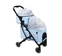Poussette double pour 2 chiens et chats 2 en 1 amovible à deux couches pour chien, poussette de voyage pliable pour chat, amortisseur de chocs, landau de luxe, auvent réglable (bleu) (Bleu)