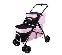 Poussette double pour 2 chiens et chats, pliable, voyage, grande poussette pour chien, poussette à absorption des chocs, chariot pour chiots de petite et moyenne taille (rose) (rose)