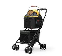 Poussette double pour animaux de compagnie, chariot de promenade pour chats et chiens de petite et moyenne taille, 4 roues pliables, légère et étanche pour les voyages, les promenades, les parcs, ma
